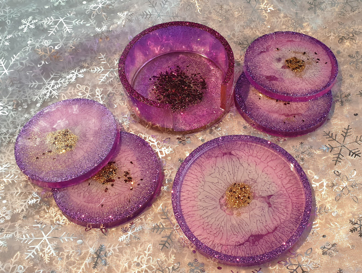 sous verres avec rangement et dessous de bouteille en résine